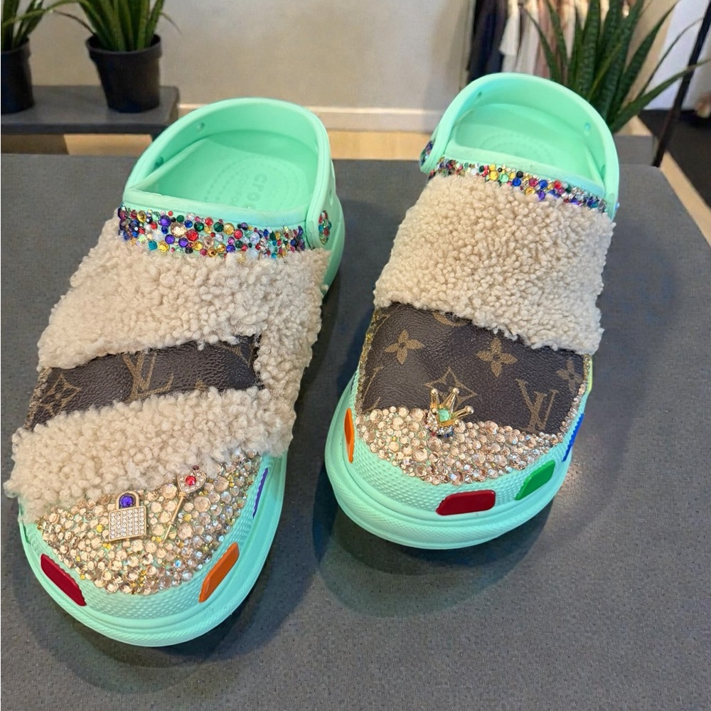 Colorful Platform Clogs with Rhinestones Bling Details RARE ONE OF A KIND - Picture 2 of 7